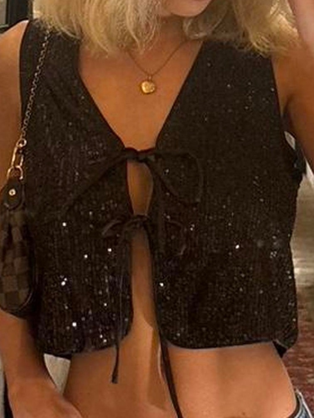 NWT Rachel Zoe Brown Sequin V-Neck Party Top - Picture 2 of 4